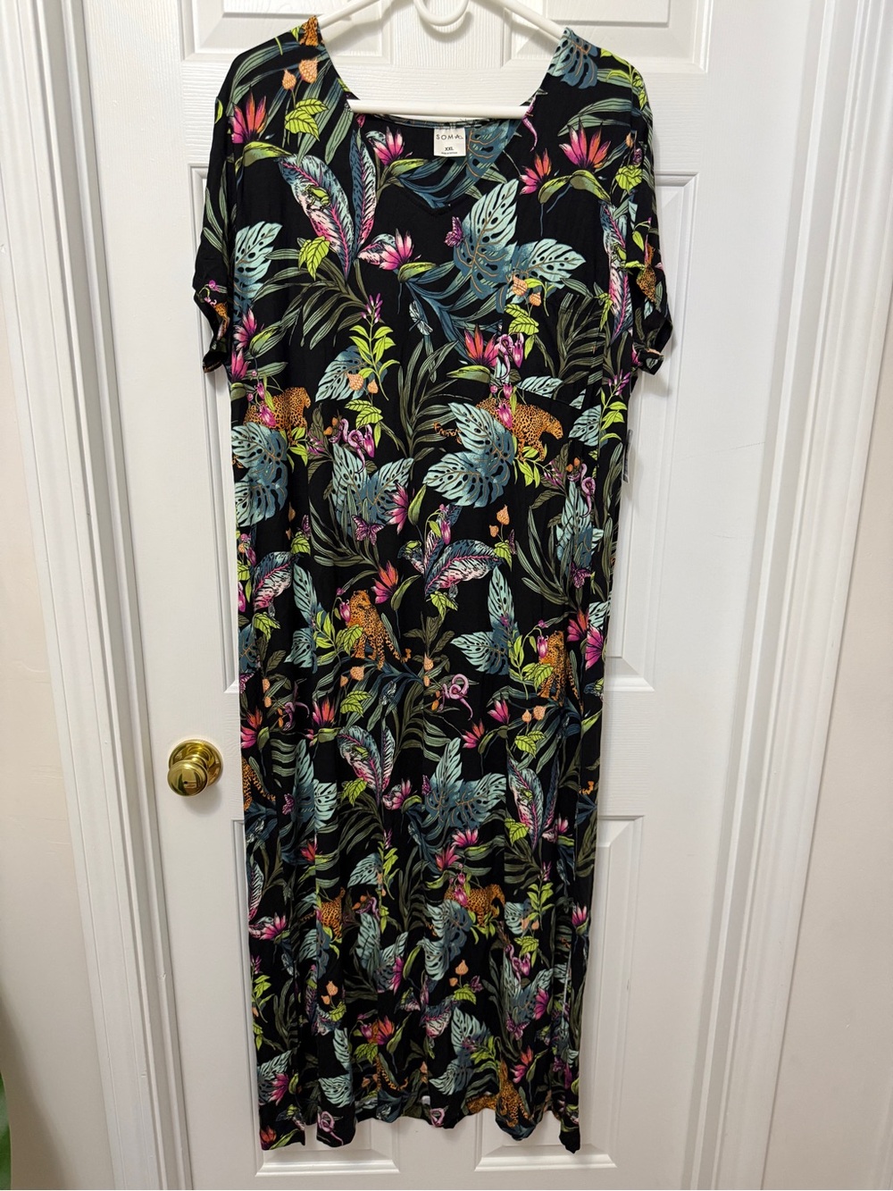 Soma Black Maxi Dress with Tropical Floral & Leaf Print